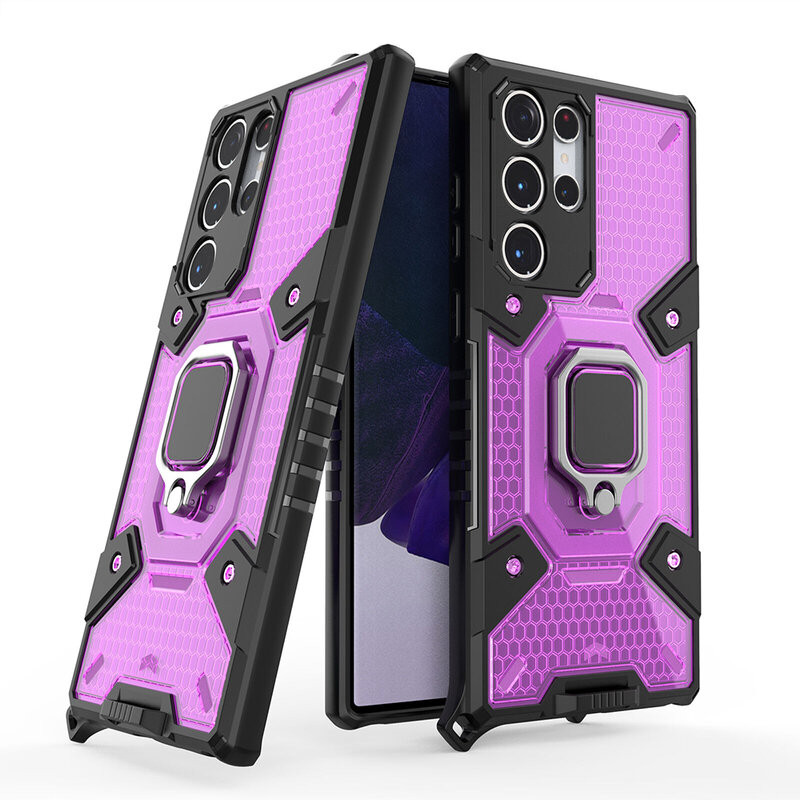 Husa Samsung Galaxy S23 Ultra cu inel, Techsuit Honeycomb - Rose-Violet