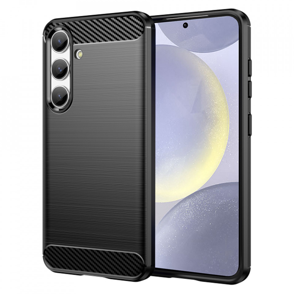 Husa Samsung Galaxy S24 Plus din silicon, Slim, cu textură Fibra Carbon - Negru