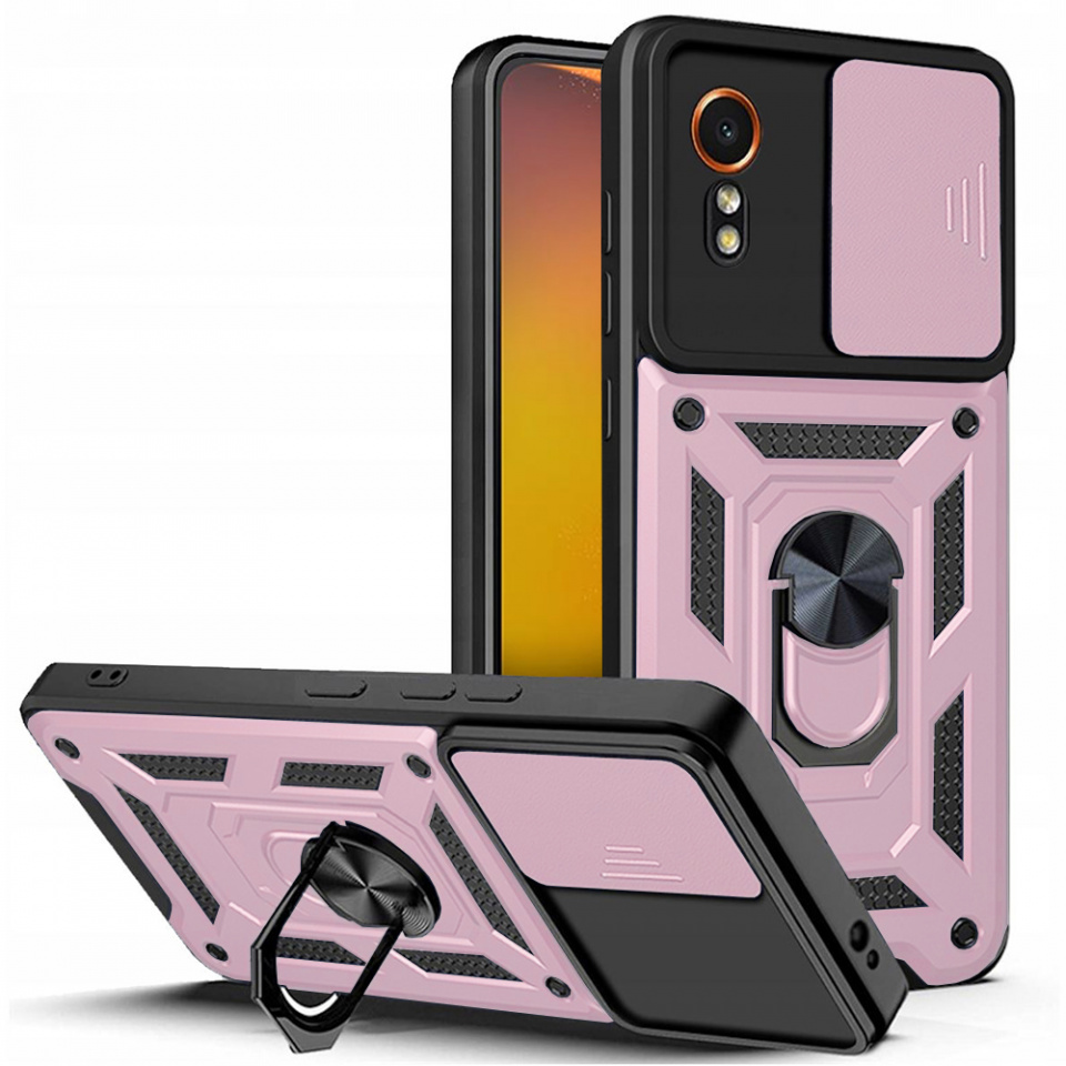 Husa Samsung Galaxy Xcover7 cu inel magnetic si protectie camera Skyddar CamShield - Rose Gold