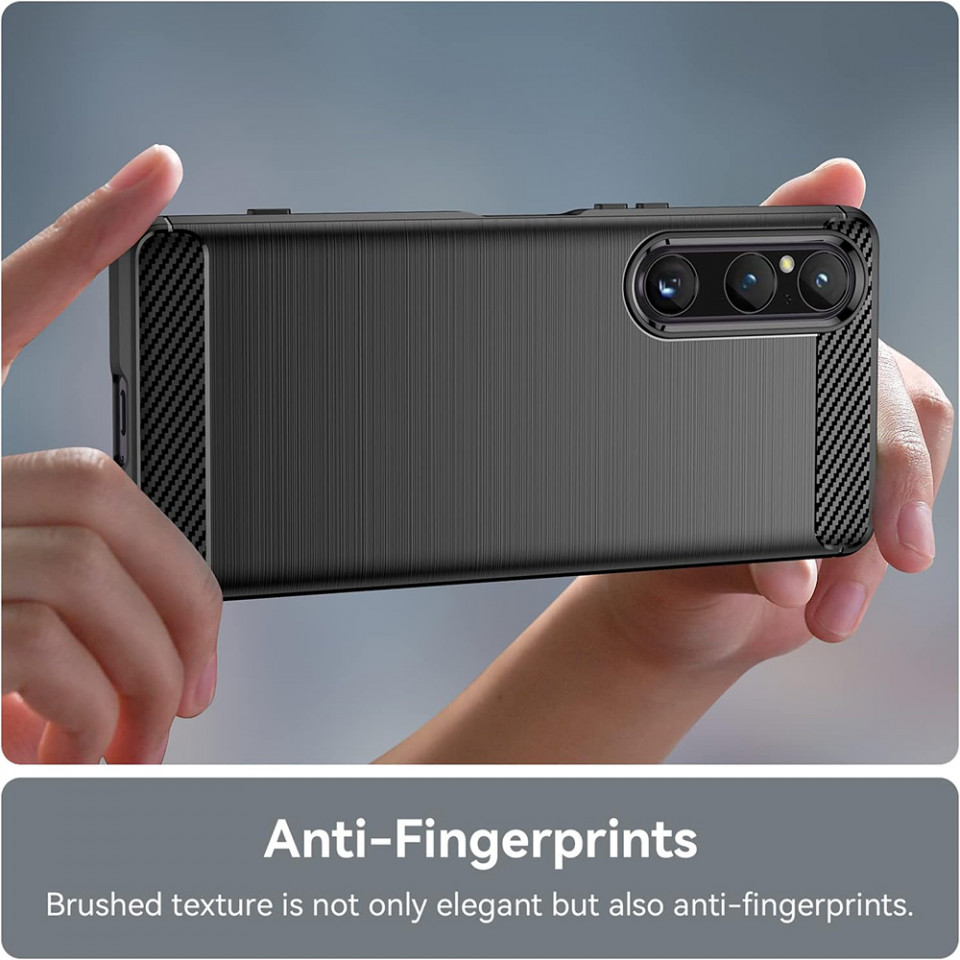 Husa Sony Xperia 1 V din silicon, Slim, cu textură Fibra Carbon - Negru - 3 | YEO
