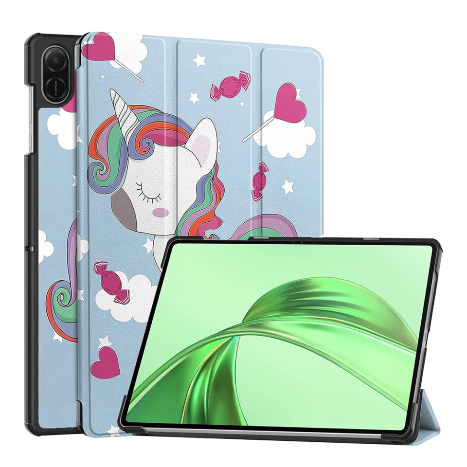 Husa tableta pentru Honor Pad X8a, SKYDDAR INNOVATION, cu suport Multi-Unghi si functie Sleep/Wake, FoldPro, Unicorn, set cu sticker
