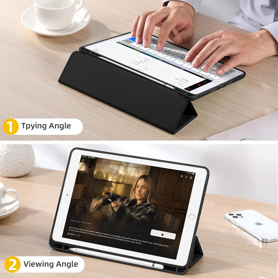 Husa tableta pentru iPad 10.2 (2019 / 2020 / 2021) cu suport cu 2 Unghiuri și functie Sleep/Wake, SKDR OfficeMate - Negru - 2 | YEO