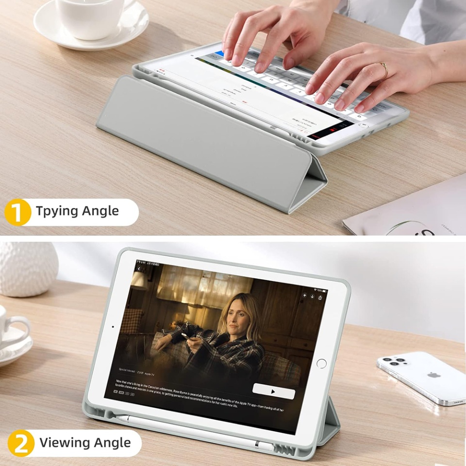 Husa tableta pentru iPad 10.2 (2019 / 2020 / 2021) cu suport cu 2 Unghiuri și functie Sleep/Wake, SKDR OfficeMate - Gri - 2 | YEO