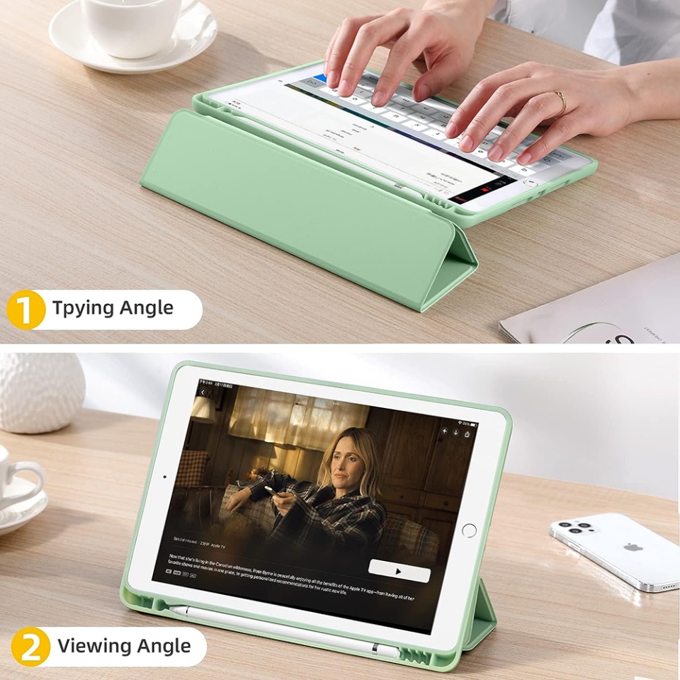 Husa tableta pentru iPad 10.2 (2019 / 2020 / 2021) cu suport cu 2 Unghiuri și functie Sleep/Wake, SKDR OfficeMate - Verde inchis - 2 | YEO