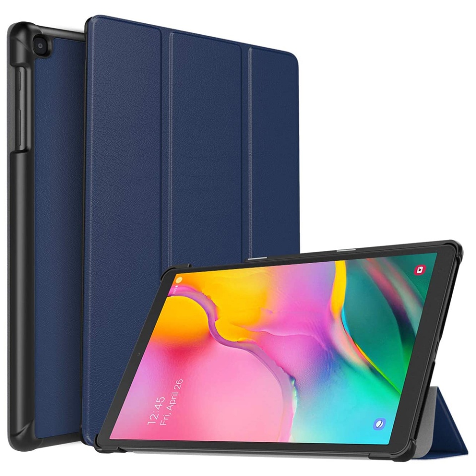 Husa tableta pentru Samsung Galaxy Tab A 10.1 2019 T510, SKYDDAR INNOVATION, cu suport Multi-Unghi si functie Sleep/Wake, FoldPro, Albastru, set cu sticker