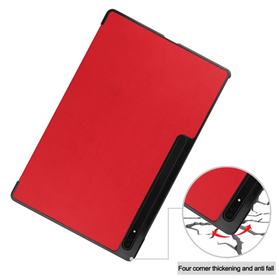 Husa tableta pentru Samsung Galaxy Tab S9 Plus / S9 FE Plus / S10 Plus, SKYDDAR INNOVATION, cu suport Multi-Unghi si functie Sleep/Wake, FoldPro, Rosu, set cu sticker - 1 | YEO