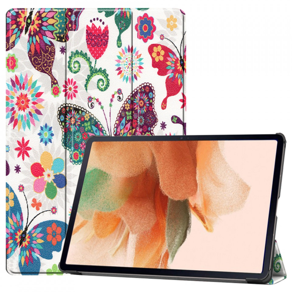 Husa tableta pentru Samsung Tab S7 Plus / Tab S8 Plus / Tab S7 FE cu suport Multi-Unghi și functie Sleep/Wake , SKYDDAR FoldVision Colour - Butterfly