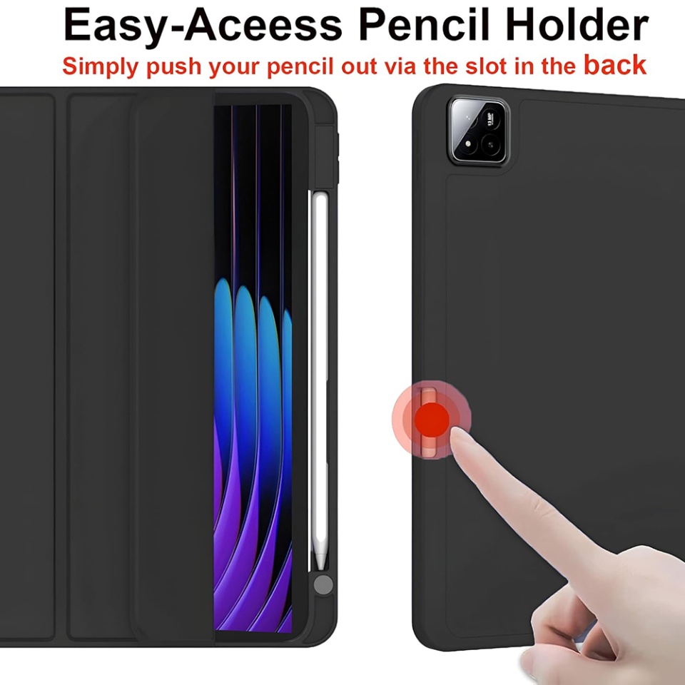 Husa tableta pentru Xiaomi Pad 7 / 7 Pro, suport Pencil, functie Sleep/Wake, SKDR, Flex Trifold, Negru, set cu sticker - 2 | YEO