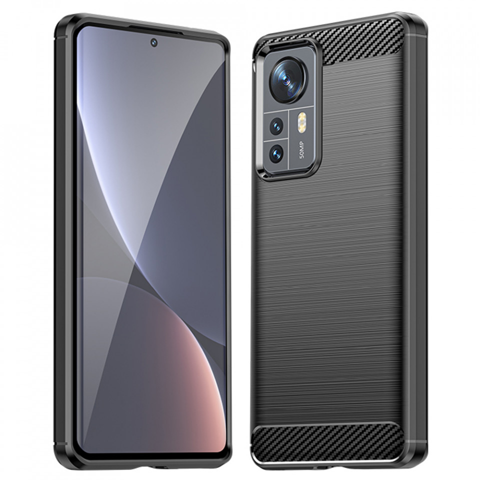 Husa Xiaomi 12 din silicon, Slim, cu textura Fibra Carbon - Negru - 1 | YEO