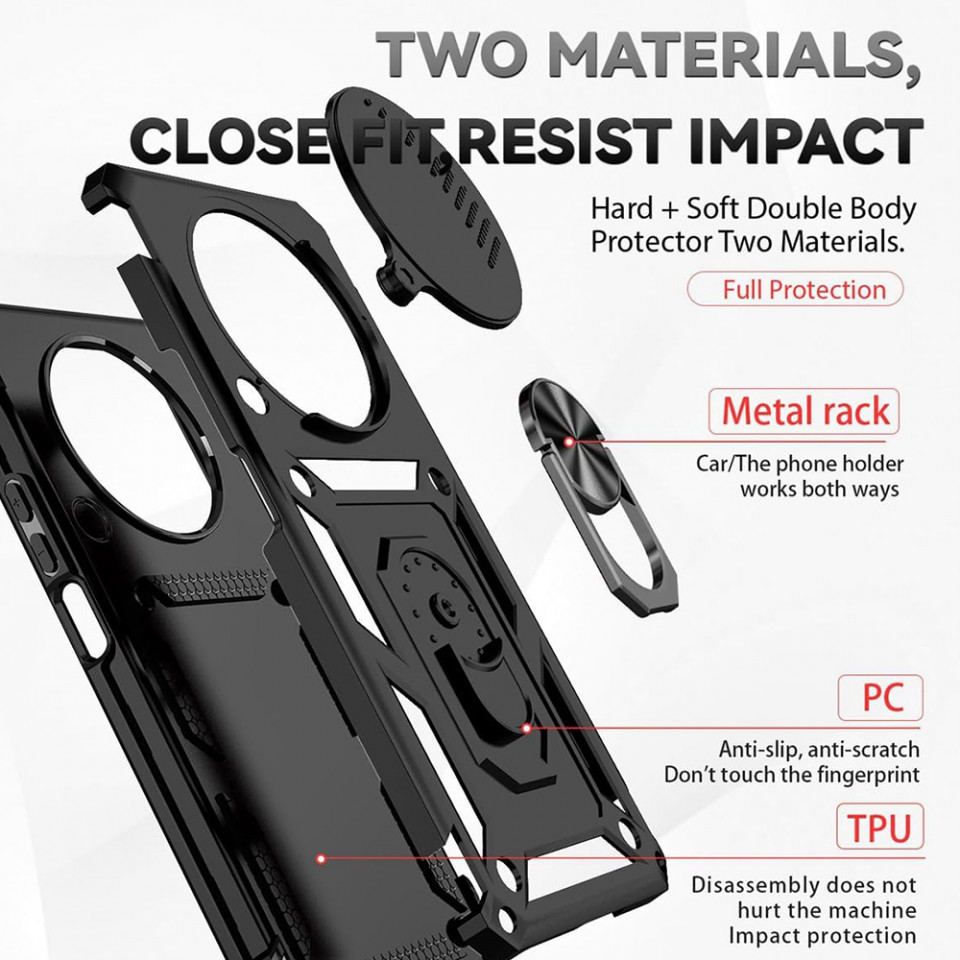 Husa Xiaomi Redmi A3 cu inel magnetic si protectie camera Skyddar CamShield - Negru - 2 | YEO