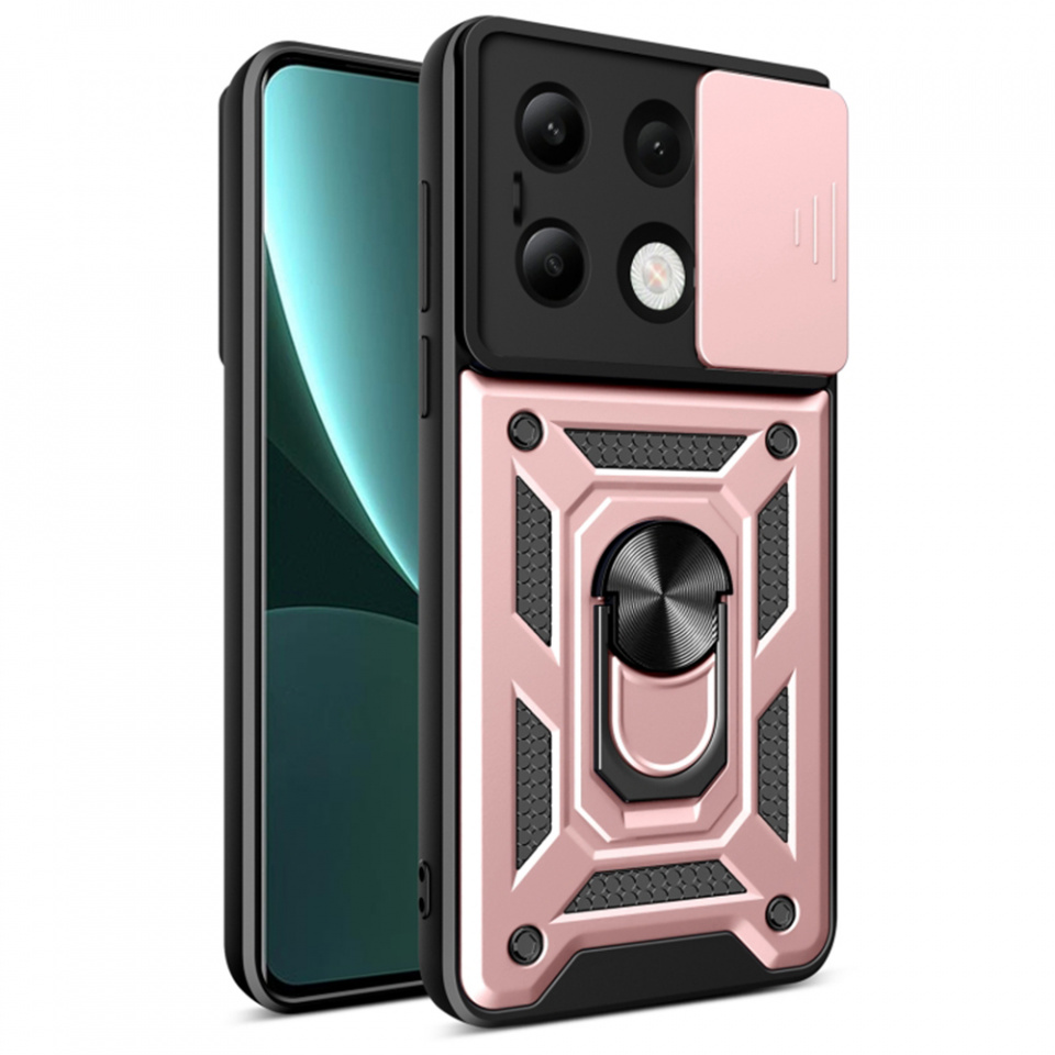 Husa Xiaomi Redmi Note 13 4G cu inel magnetic si protectie camera Skyddar CamShield - Rose Gold