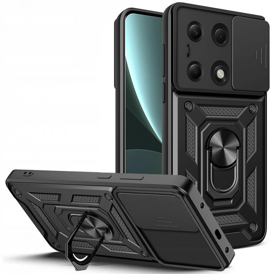 Husa Xiaomi Redmi Note 13 Pro 4G / Poco M6 Pro 4G cu inel magnetic si protectie camera Skyddar CamShield - Negru