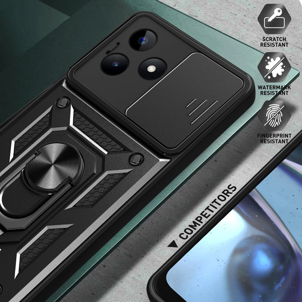 Husa Xiaomi Redmi Note 13 Pro cu inel magnetic, Skyddar CamShield - Negru - 2 | YEO