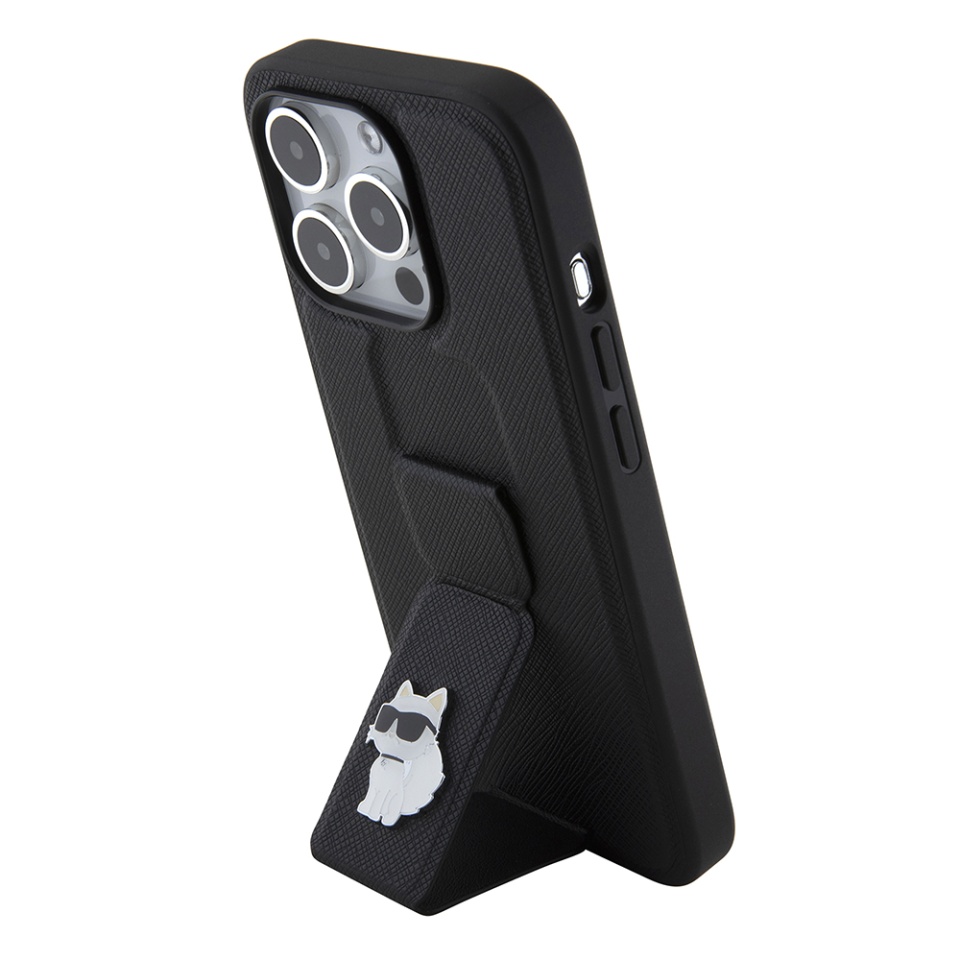 Huse pentru iPhone 15 Pro, Karl Lagerfeld, Saffiano Gripstand, Negru - 1 | YEO