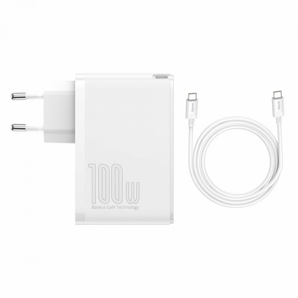 Incarcator 2x USB-C PD 100W, 2x USB-A QC3.0 + Cablu Type-C - Baseus (CCGAN2P-L02) - White - 3 | YEO