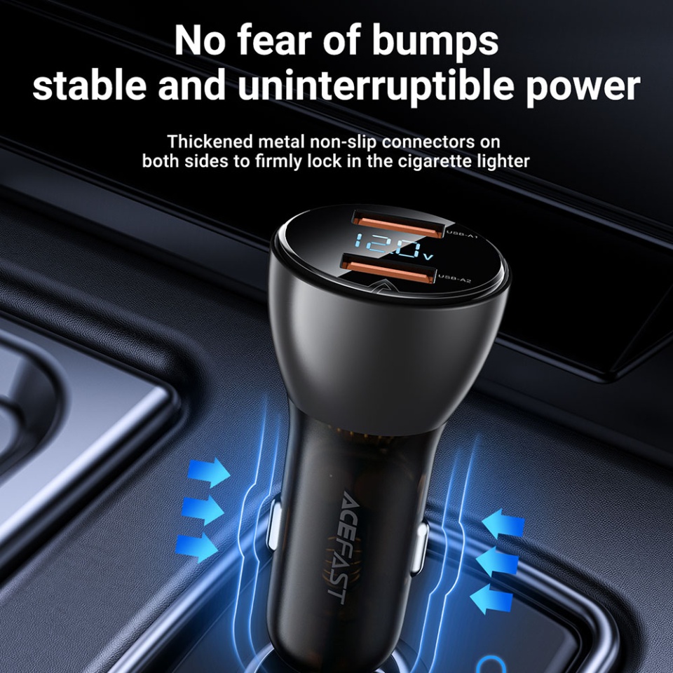 Incarcator Auto 45W, 2x USB, Dual Fast Charging, Ecran LED Digital, Design Transparent, Acefast B7, Negru - 3 | YEO