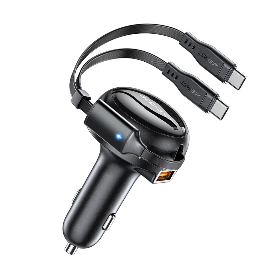 Incarcator Auto 53W, 2x Type-C + 1x USB, Cablu Retractabil 70+15cm, Fast Charging, Acefast B13, Negru - 2 | YEO