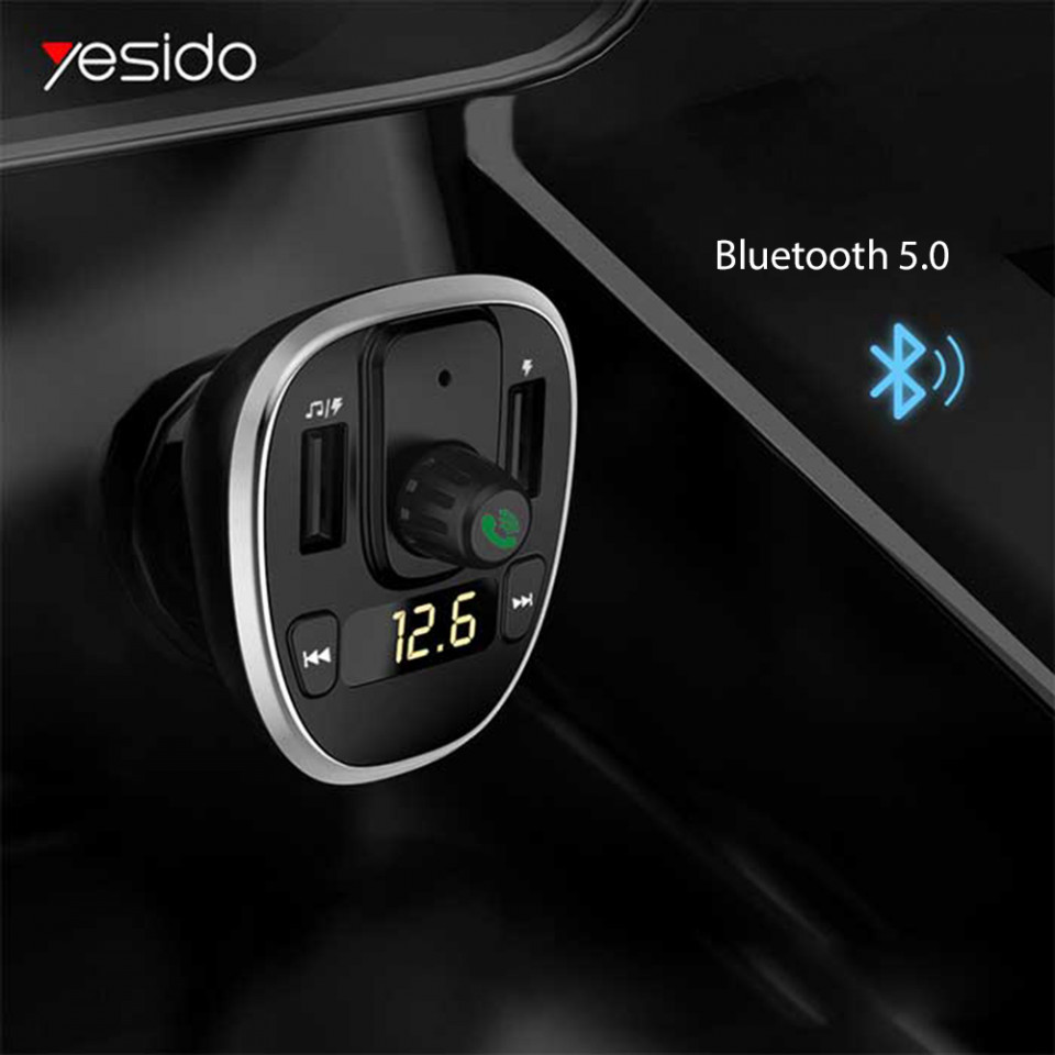 Incarcator Auto cu Modulator FM, Display LED, 2xUSB 3A, MicroSD, Yesido (Y39) - Negru - 1 | YEO