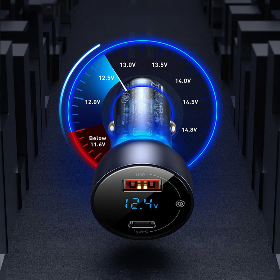 Incarcator Auto Type-C PD65W, USB QC4.0, Baseus (CCKX-C0G) - Gri - 3 | YEO