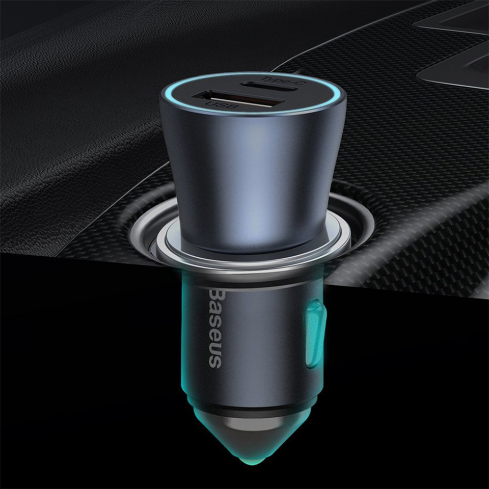 Incarcator auto USB-A, USB-C, 40W cu cablu USB la Type-C, Baseus (TZCCJD-0G) - Gri inchis - 3 | YEO