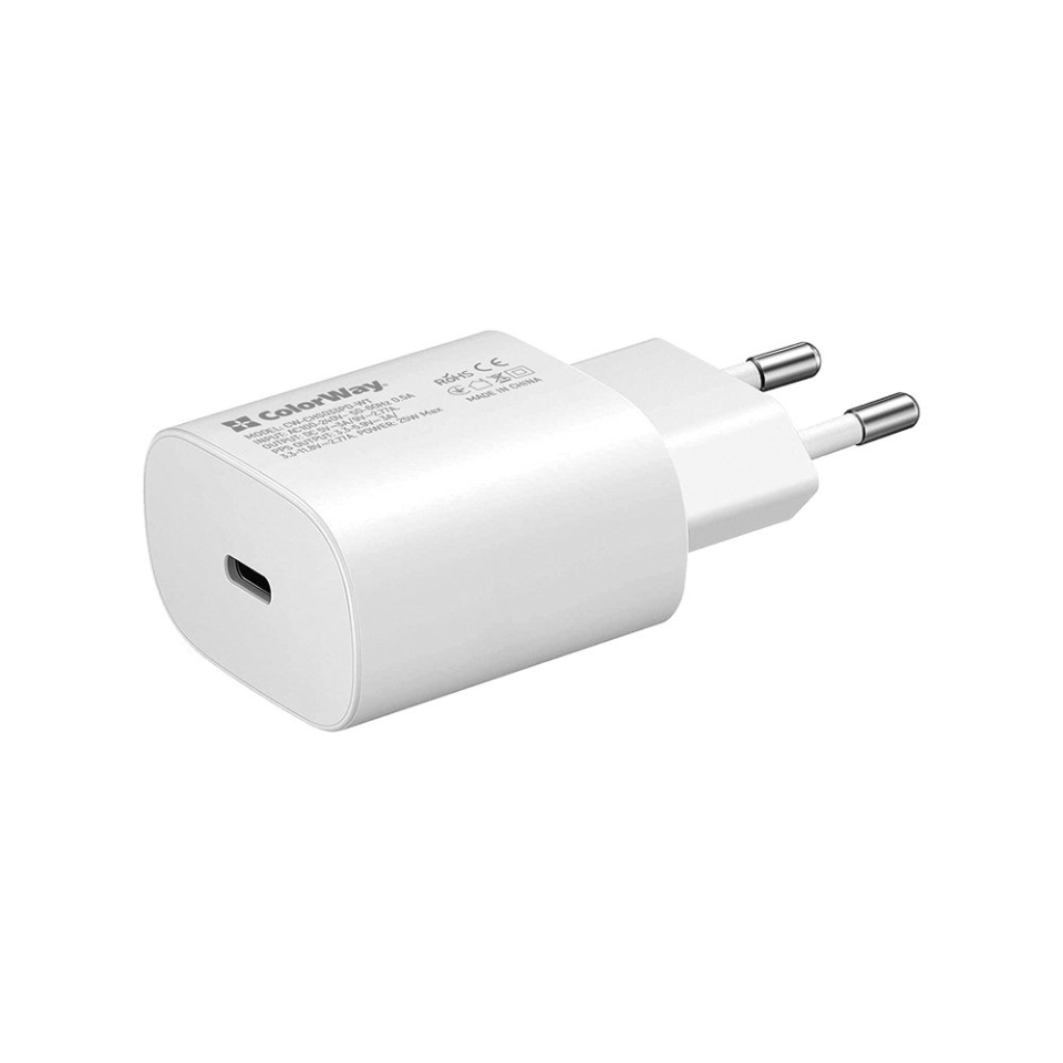 Incarcator Priza, ColorWay, Type-C PD3.0 PPS, Huawei FCP, Samsung AFC, Apple Fast Charge, 25W, 3A, Wall Charger CHS033PD, Alb