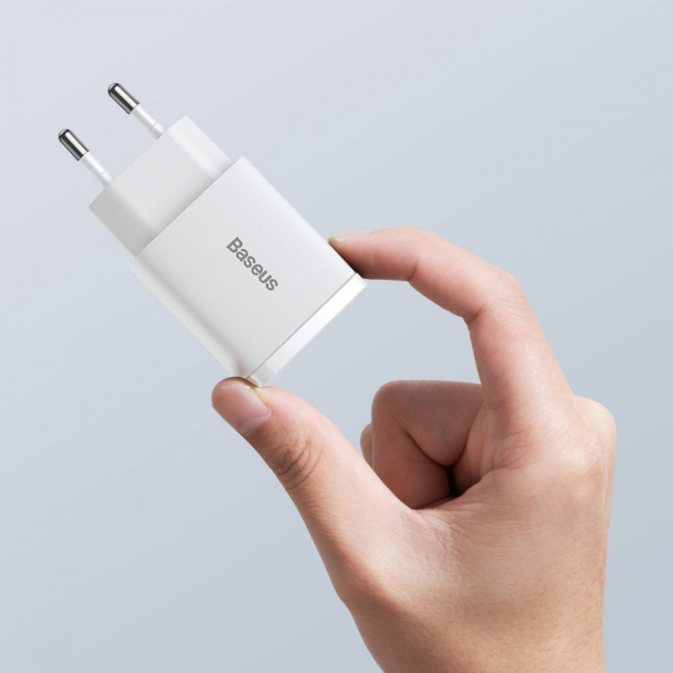 Incarcator priza Compact, USB-C, PD, 20W si USB-A, QC, 3A, Baseus (CCXJ-B02) - Alb - 3 | YEO