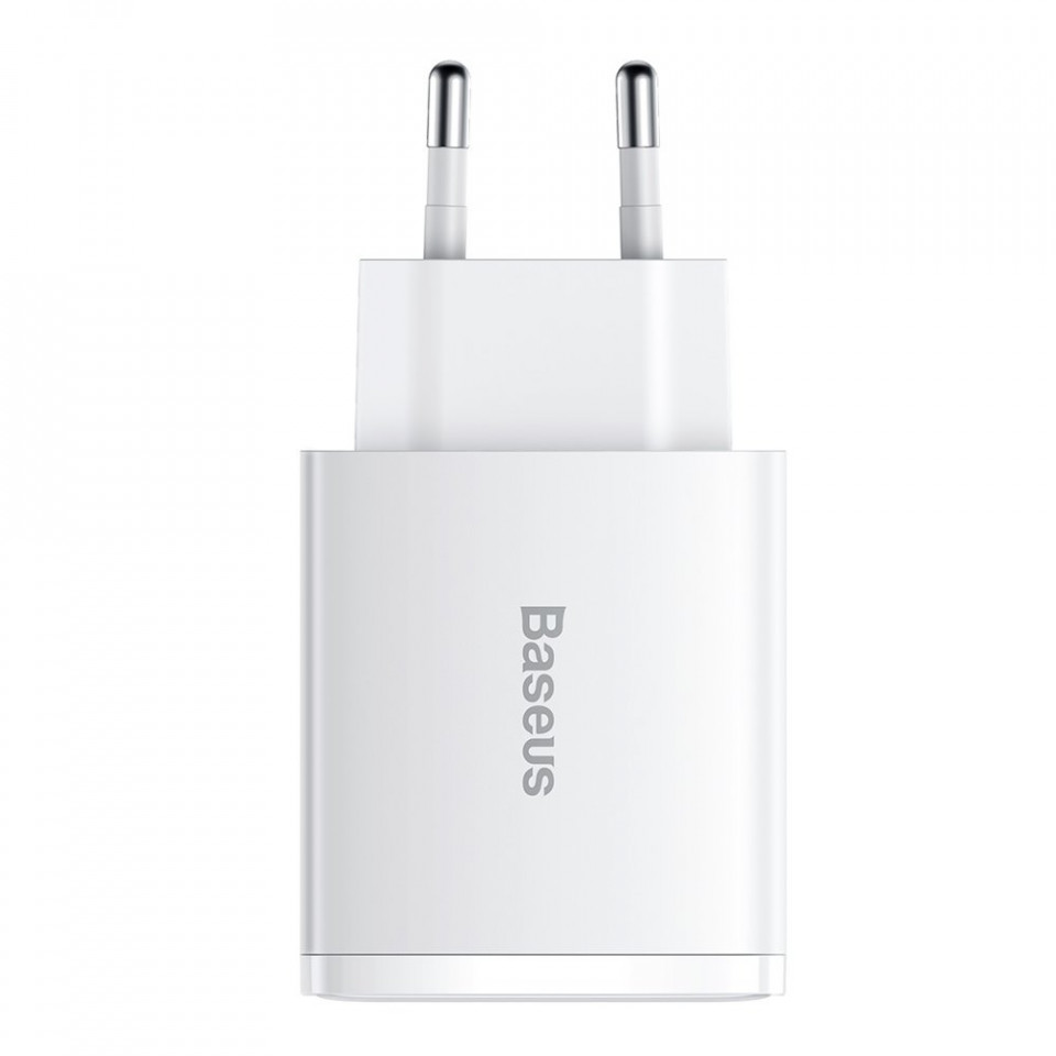 Incarcator priza Compact, USB-C, PD, 30W si 2x USB-A, QC 3A, Baseus (CCXJ-E02) - Alb