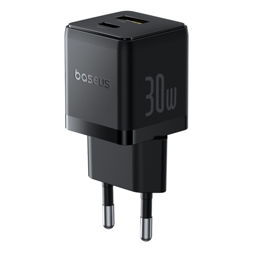 Incarcator Priza cu 2 porturi, Baseus,Type-C Cablu Inclus, Fast Charge, 2in1, USB, USB-C, 30W, 20V/3A, Palm, Negru - 2 | YEO