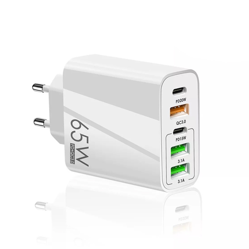 Incarcator Priza cu 5 porturi , Universal, 3x USB QC 3.0, 2x Type-C PD 20W, 65W, GaN, Techsuit PentaXPower (CHC2), Alb - 2 | YEO