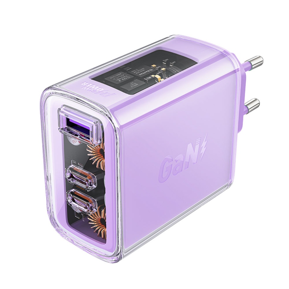 Incarcator Priza, Incarcare Rapida, AcesFast, 2x Type-C, USB, GaN, incarcare rapida PD65W, A45, Mov
