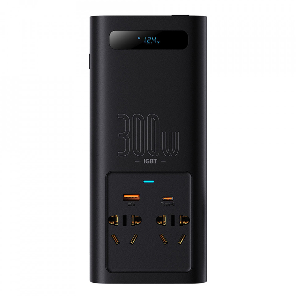 Invertor pentru Masina USB, Type-C, CN/EU, 220V, 300W + Cleme si Cablu 12V - Baseus (CGNB010101) - Black - 3 | YEO
