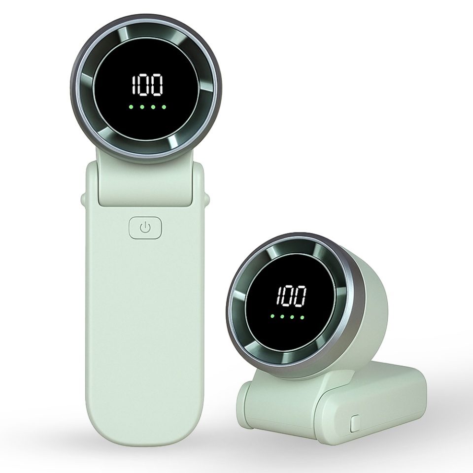 Mini Ventilator Portabil A9, LED Display, 5 Viteze, USB-C, Baterie 5000mAh, Silentios si Reincarcabil, Verde