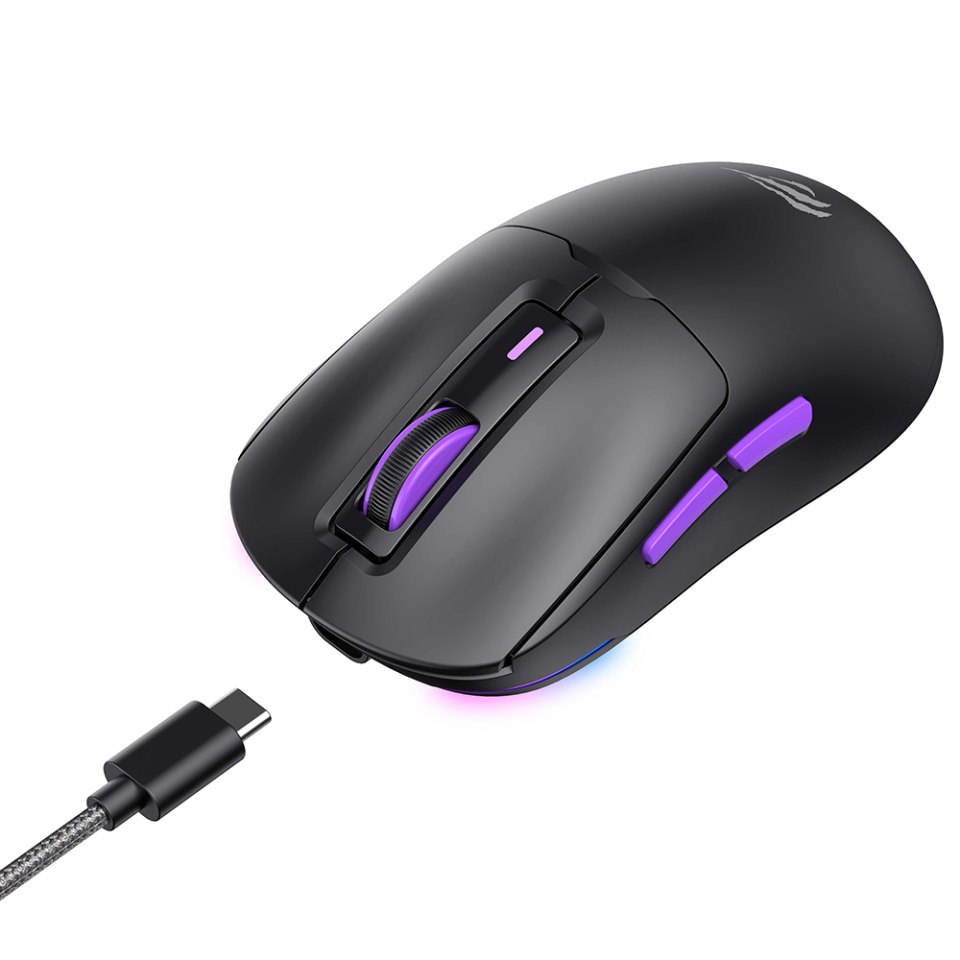 Mouse Gaming Wireless, LED, 150mAh, 1.6m, 5V, Havit MS969WB, Negru/Mov - 1 | YEO