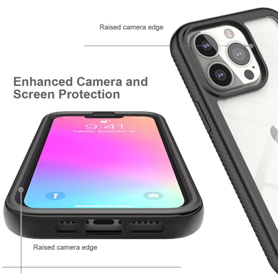 [Pachet 360°] Husa + Folie iPhone 13 Pro, Techsuit Defense - Negru - 2 | YEO