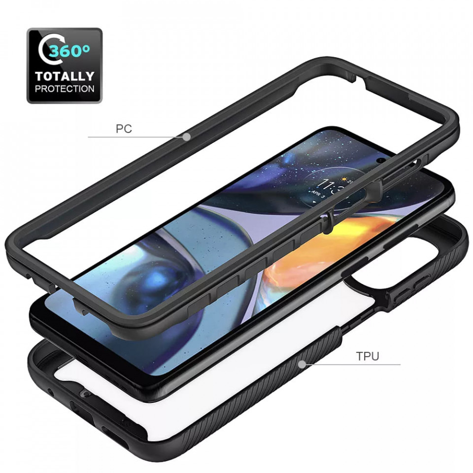 [Pachet 360°] Husa + Folie Motorola Moto E32, Techsuit Defense - Negru - 2 | YEO