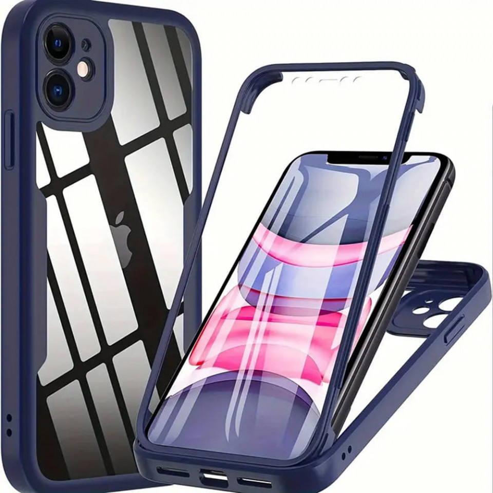 [Pachet 360°] Husa + Folie pentru iPhone 11, SKDR ColorShield 360° - Albastru