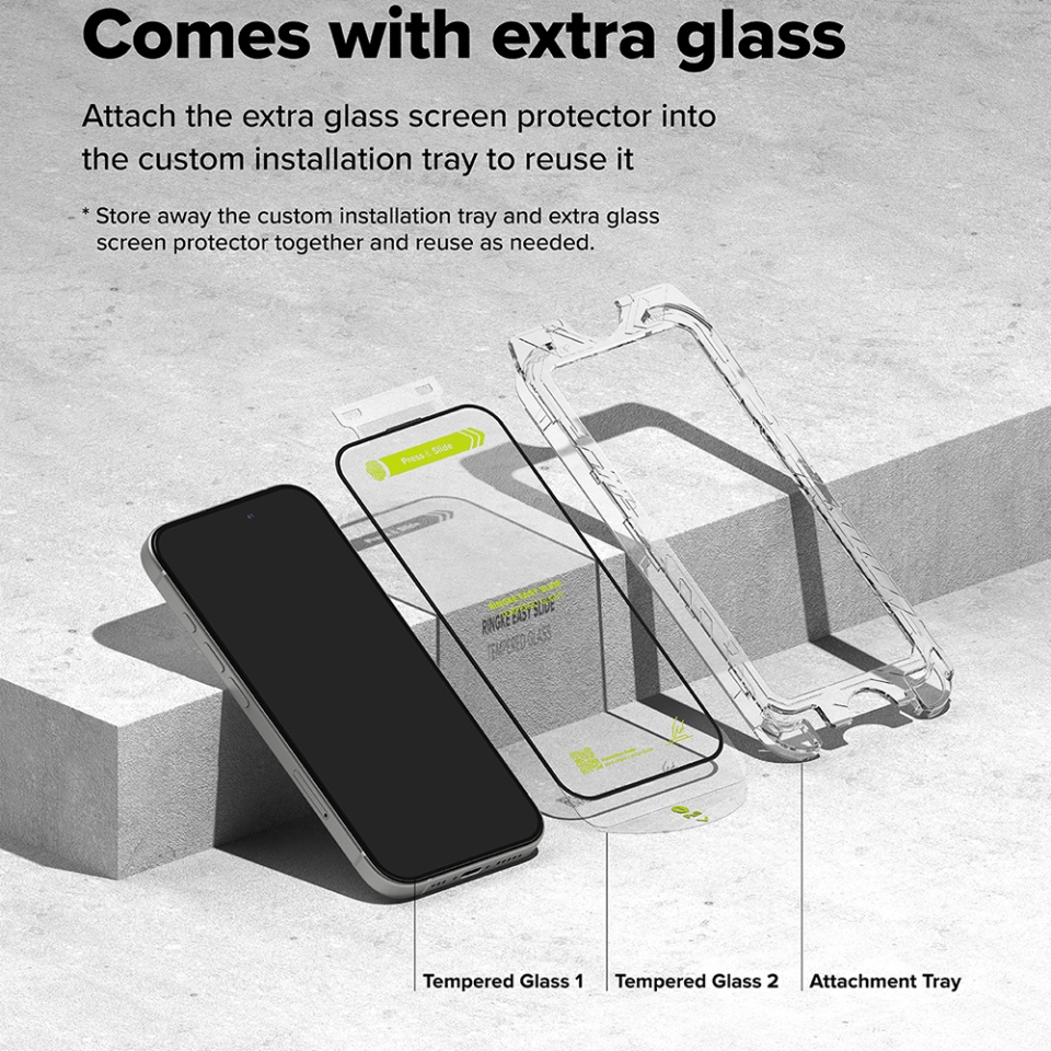 [Pachet x2] Folie sticla iPhone 15 Plus / 16 Plus, Claritate si Protectie Maxima, Strat Oleofobic Anti-Amprenta, Ringke Easy Slide - Transparenta - 2 | YEO