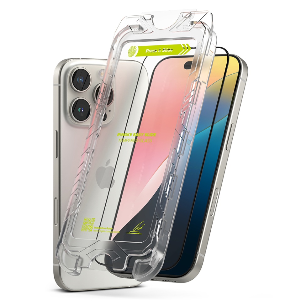 [Pachet x2] Folie sticla iPhone 16 Pro Max, Claritate si Protectie Maxima, Strat Oleofobic Anti-Amprenta, Ringke Easy Slide - Transparenta - 1 | YEO
