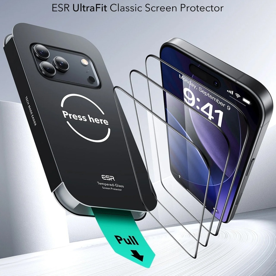 [Pachet x3] Folie sticla pentru iPhone 17 Pro Max, ESR Tempered Glass UltraFit, Transparenta - 1 | YEO