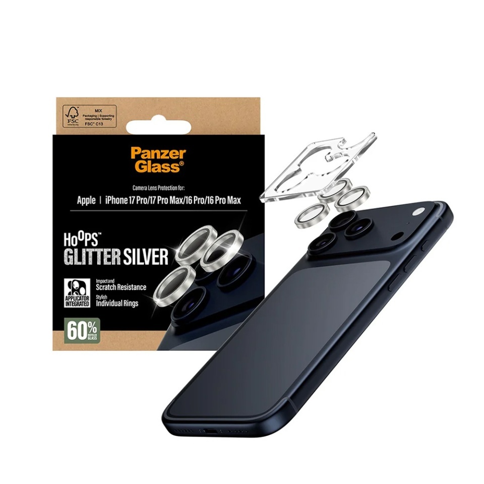 Protectie Camera pentru iPhone 16 Pro / 16 Pro Max / 17 Pro / 17 Pro Max, Hoops PanzerGlass®, cu Separare Optica, Sticla Securizata, Anti-Zgarieturi si Anti-Reflexie, Argintiu - 3 | YEO