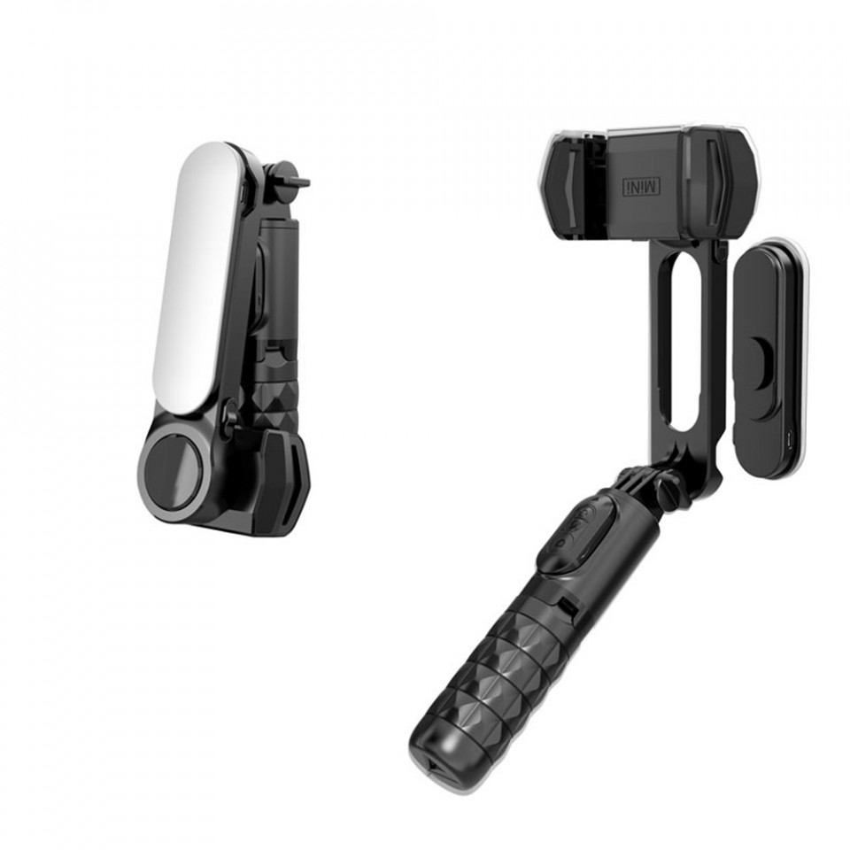 Selfie stick tip trepied, LED, telecomanda Bluetooth, Techsuit Q09 - Negru