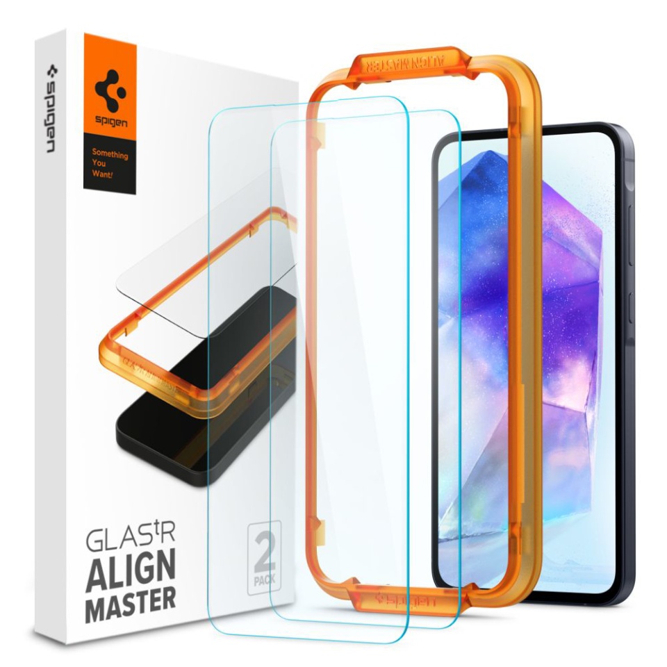 [SET 2x] Folie sticla securizata Samsung Galaxy A55 5G, Glas.tR Align Master, Spigen, Transparent