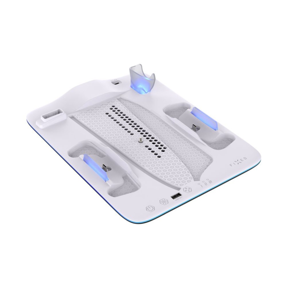 Stand Multifunctional PS5 FIXED FIXPS5PS-MCS-BW, Compatibil Pro/Slim, Incarcare 2 Controllere, Suport Casti, LED RGB, Alb/Negru - 1 | YEO