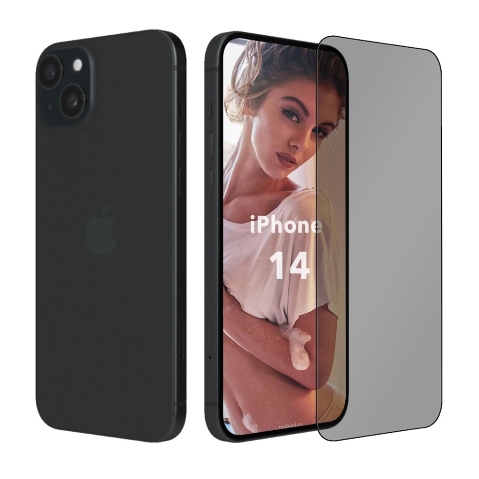 Sticla pentru iPhone 13 / 13 Pro / 14, Anti-spy Ultra HD, Protectie 9H, Montare Simplă, SKYDDAR 111D Privacy - Black Frame