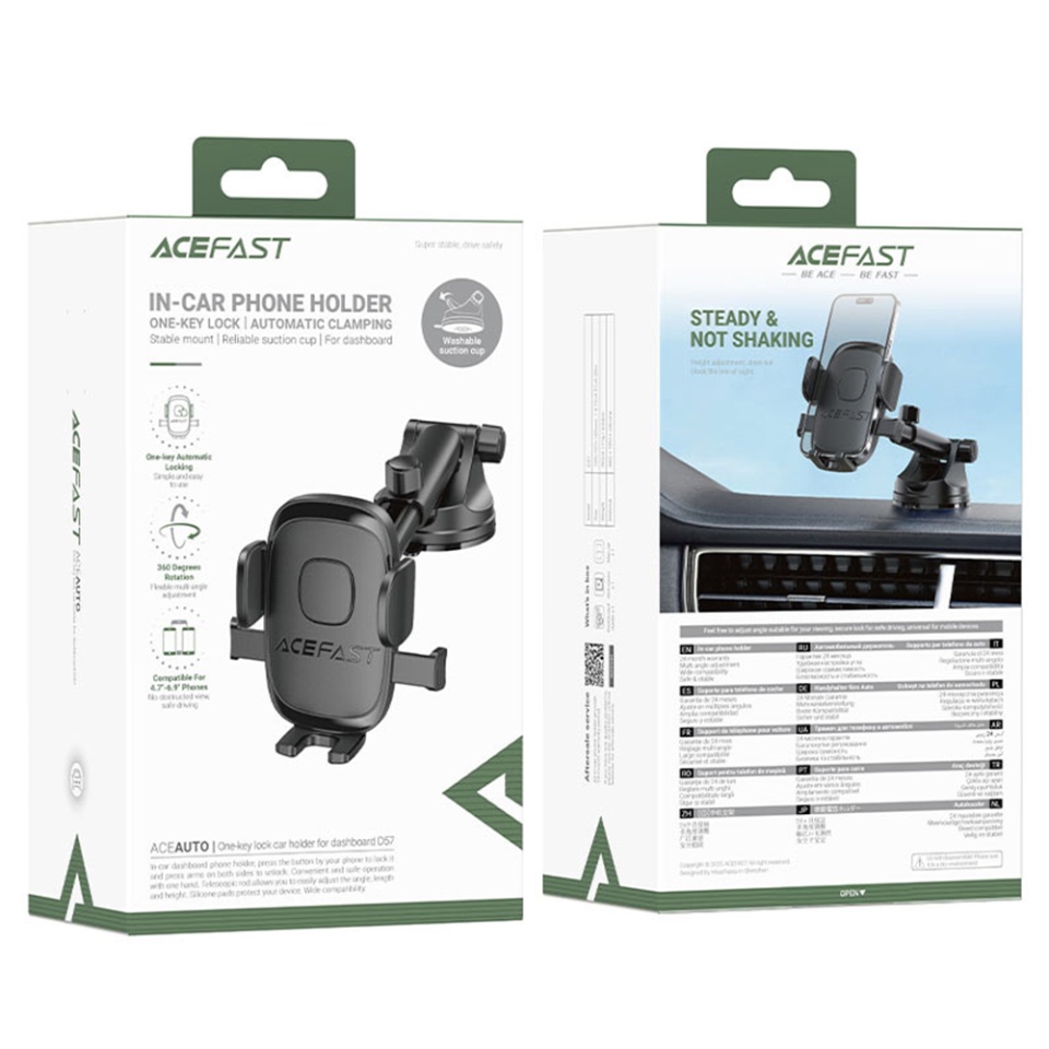 Suport Auto Telefon 4.7"-6.9", Montare Parbriz/Bord, One-Key Lock, Prindere Automata, Acefast D57, Negru - 6