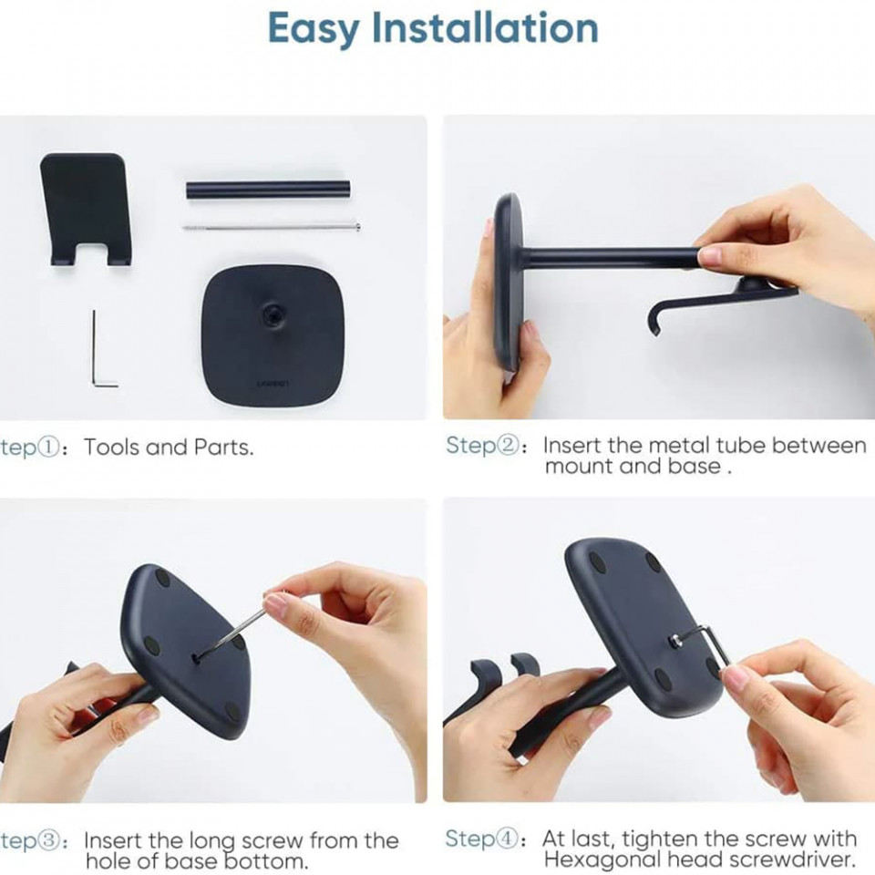 Suport birou (60324) siliconat pentru telefon / tableta, reglabil, Ugreen - Negru - 1 | YEO