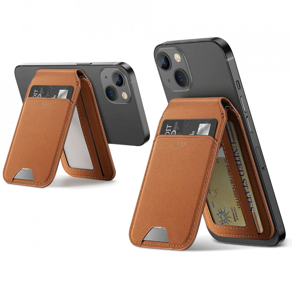 Suport portofel MagSafe, piele ecologica, pliabil, ESR - Tan Suede