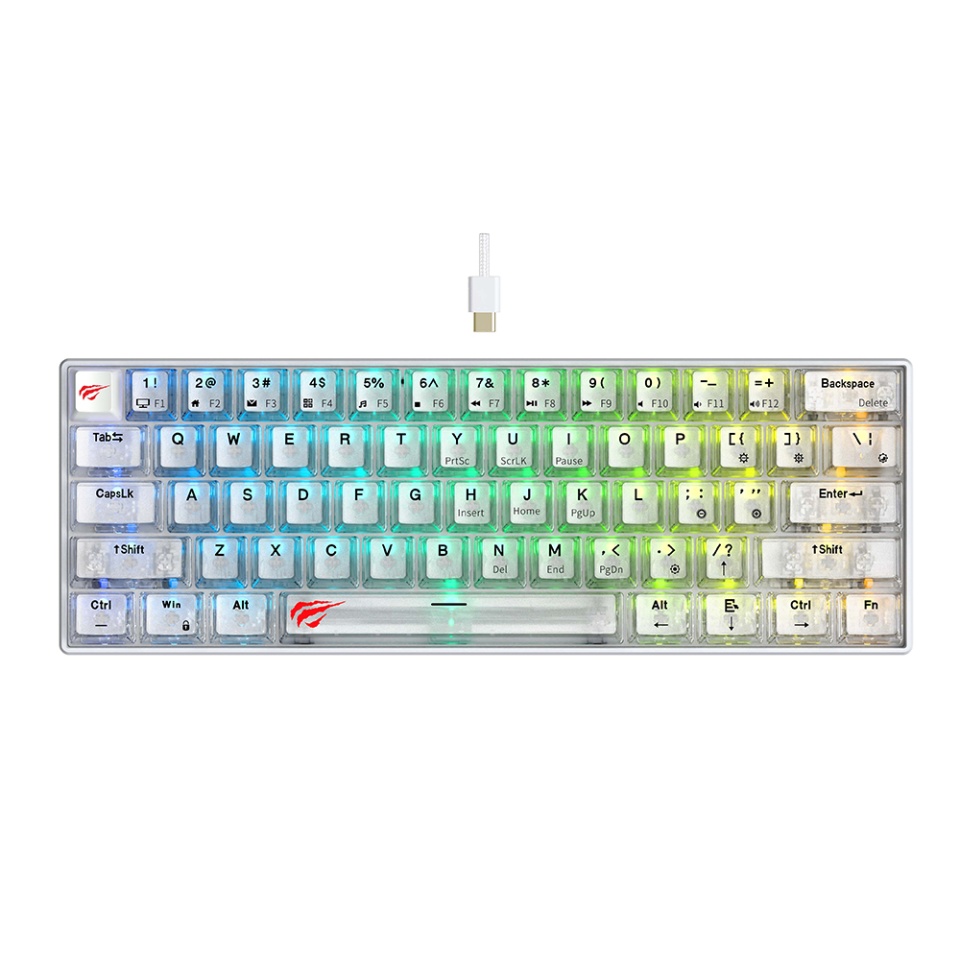 Tastatura Gaming Compacta, RGB, USB-C, 200mA, 1.8m, Havit KB903L, Alb