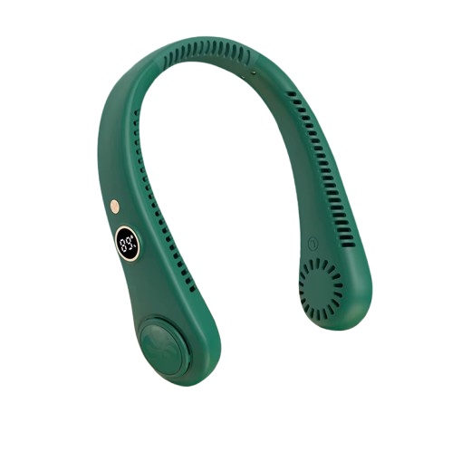 Ventilator Modern, Ultra portabil, Pozitionare pe Gat, 5 Trepte de Viteza, Flexibil, Verde