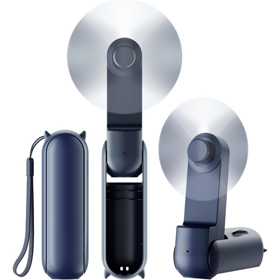 Ventilator Ultra Portabil 3 in 1, De Mână, De Birou, De Gât, 3 Trepte Viteza, Pliabil cu baterie Portabila 2000mAh, Autonomie 20h, SKDR AirMini - Albastru